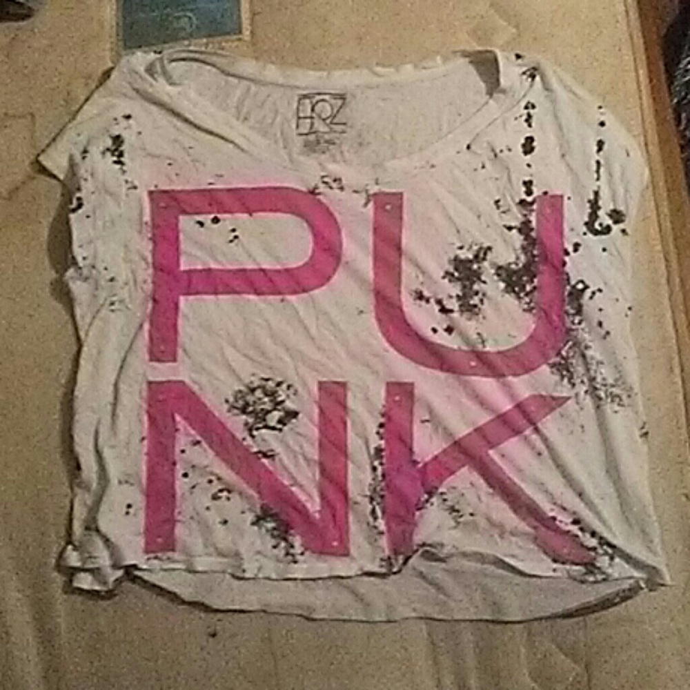 a white splattered paint punk shirt